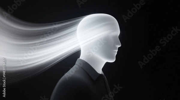 Obraz futuristic digital human heads dissolving into data and light particles
