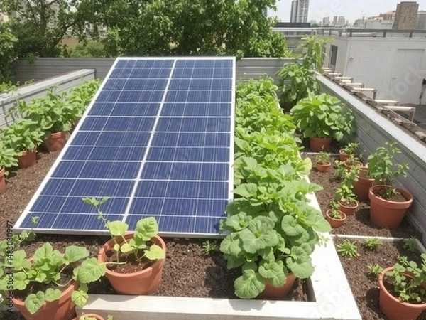 Fototapeta Sustainable city farming concept with solar-powered, Ai Generate.