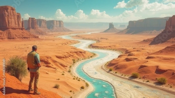 Fototapeta River scenery in the desert