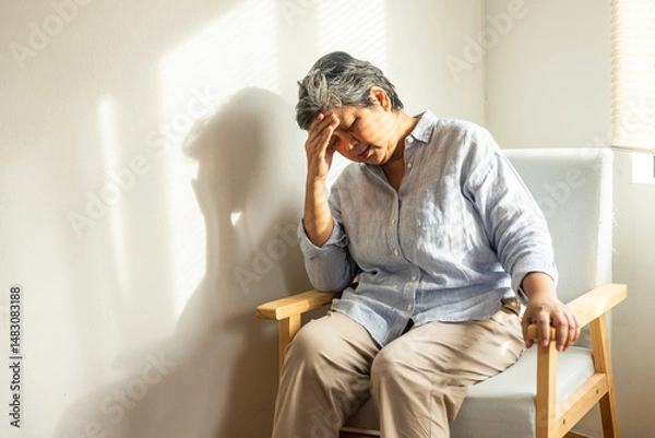 Obraz An elderly Thai woman experienced dizziness and vertigo when getting up from a seat at home