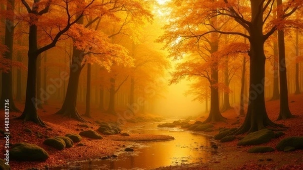 Fototapeta The beautiful sunset scenery in the forest