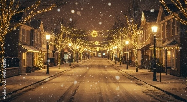 Fototapeta Snowy Christmas town street