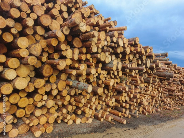 Fototapeta A stack of prepared coniferous timber.