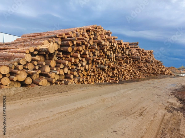 Fototapeta A stack of prepared coniferous timber.