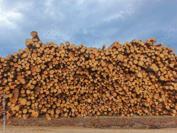 Fototapeta A stack of prepared coniferous timber.