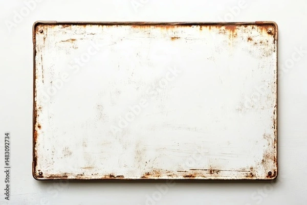 Obraz Rusty, rectangular, blank sign,  white with aged,  worn edges