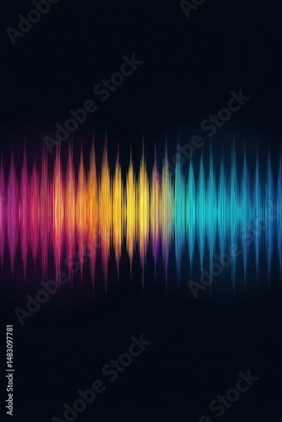 Obraz A colorful wave of sound is displayed on a black background. The colors are vibrant and the wave is long, creating a sense of movement and energy. The image conveys a feeling of excitement