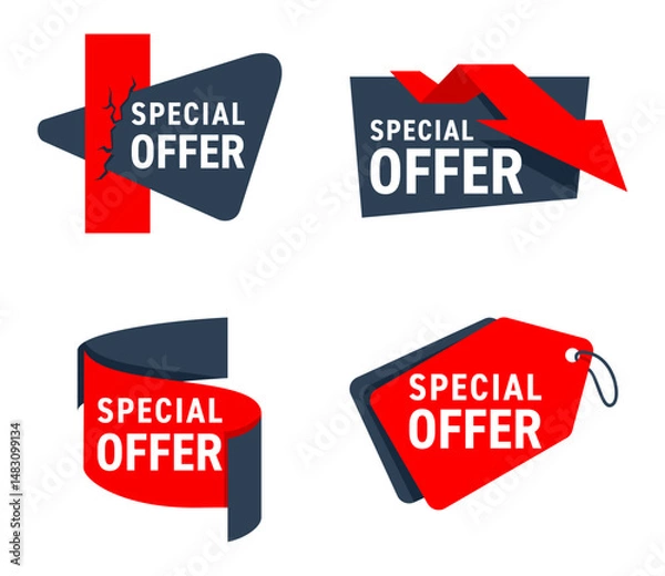 Fototapeta Special Offer red labels set in gray and red color