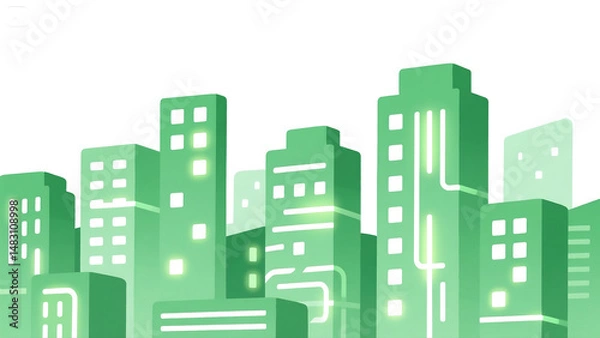 Obraz Illustration background of green city buildings