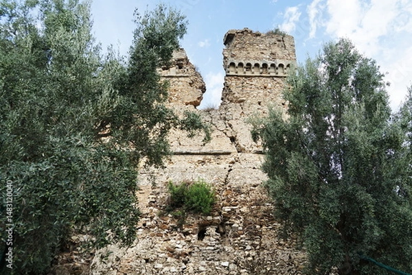 Fototapeta Ruins of an ancient castle in the abandoned medieval village of Oppido Vecchia in Aspromonte, Calabria, Italy.
