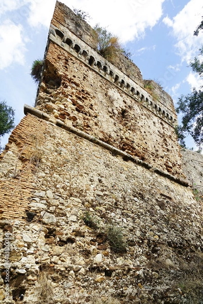 Fototapeta Ruins of an ancient castle in the abandoned medieval village of Oppido Vecchia in Aspromonte, Calabria, Italy.