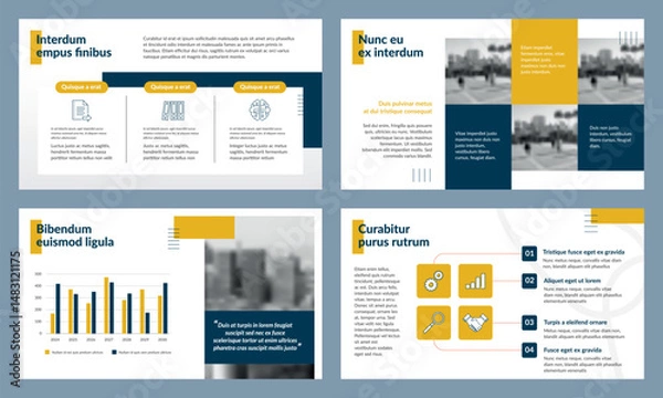 Fototapeta Infographic elements, presentation templates, Powerpoint slideshow template, corporate business annual report. Layout template design of catalog, flyer, pamphlet, leaflet,  brochure, and book cover.