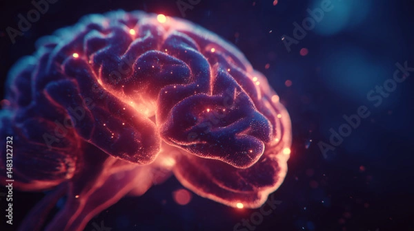 Fototapeta neon glowing brain – great for technology, neuroscience, AI presentations, or futuristic health-related content