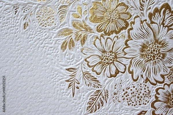 Fototapeta Elegant gold white floral embossed background aesthetic  
