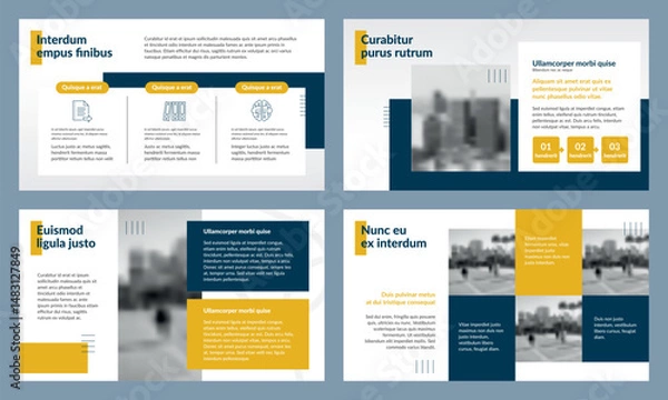 Fototapeta Infographic elements, presentation templates, Powerpoint slideshow template, corporate business annual report. Layout template design of catalog, flyer, pamphlet, leaflet,  brochure, and book cover.