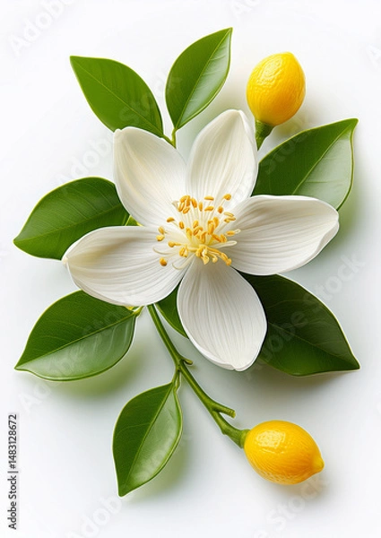 Fototapeta Fiore di limone su sfondo bianco