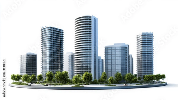 Fototapeta Residential buildings. Architecture background 
Isolated on pure white. 3d illustration.