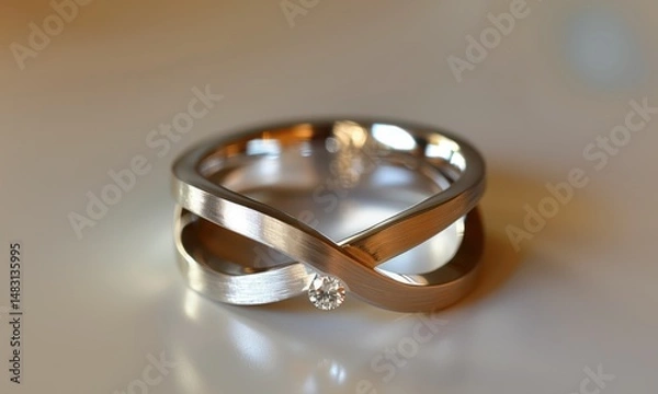 Fototapeta Precious metal infinity ring sparkling with brilliant cut diamond, representing eternal bond and romantic connection