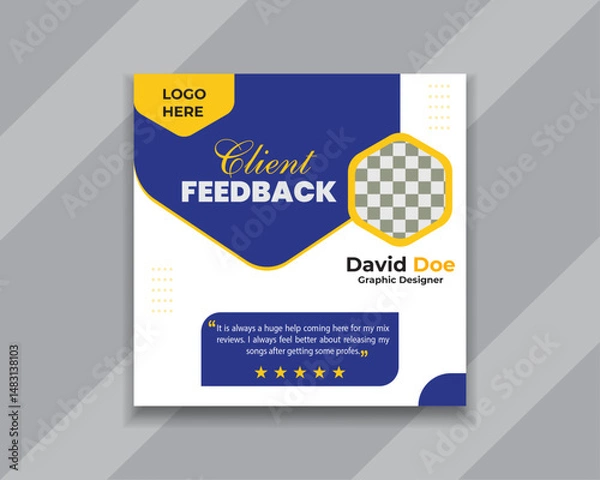 Obraz Customer feedback testimonial social media post template layout or web banner design.