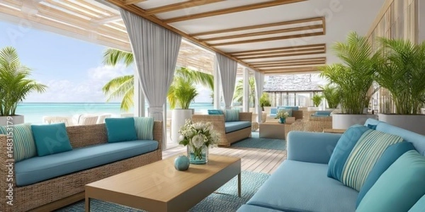 Fototapeta  luxury beach hotel - high class five-star resort lodging in  a tropical setting