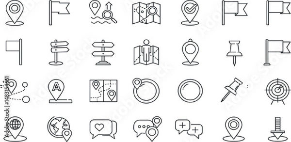 Fototapeta Map Location Line Editable Icons set. Vector illustration in modern thin line style of place mark related icons: pin, flag, direction, and more.