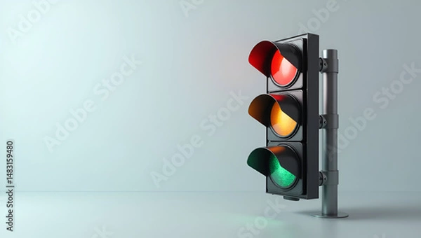 Fototapeta Sleek Modern Traffic Light Angled at a Slight 20 Degree Tilt Against Clear Background