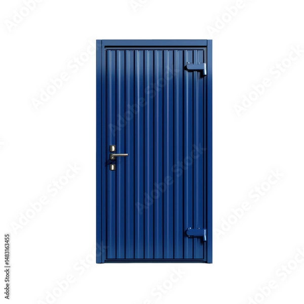 Fototapeta Electric blue modern door with vertical grooves and minimal handle, bold and stylish, on transparent background