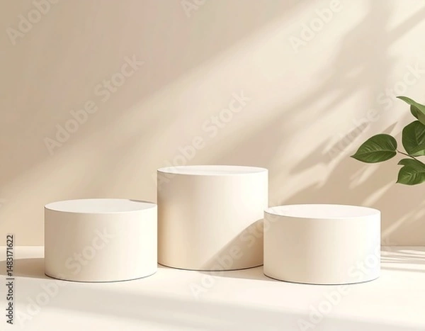 Obraz Minimalist White Cylindrical Podiums