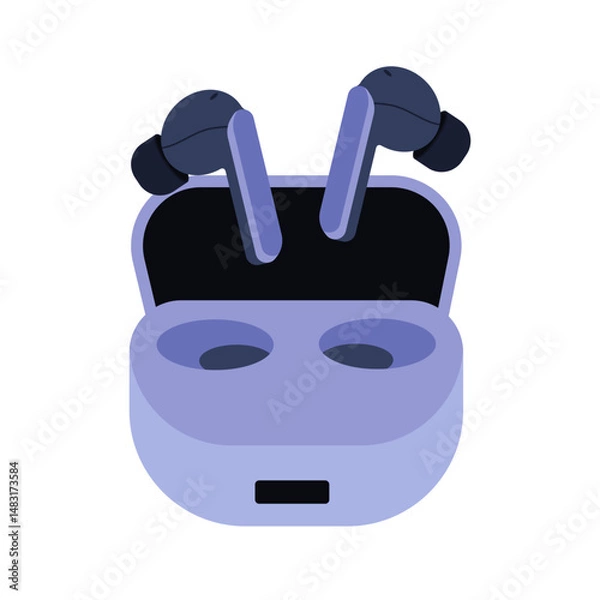 Obraz Wireless earphones in case. Flat vector illustration.
