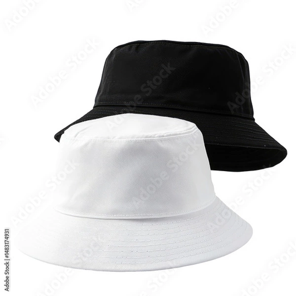 Fototapeta Two blank bucket hats, one black, one white
