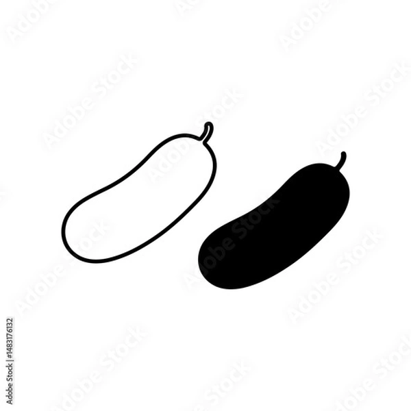 Fototapeta Simple Cucumber Vector Icon Bold Black Silhouette on White.