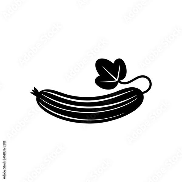 Fototapeta Cucumber Icon Vector Clean Black Silhouette in Monochrome Style.