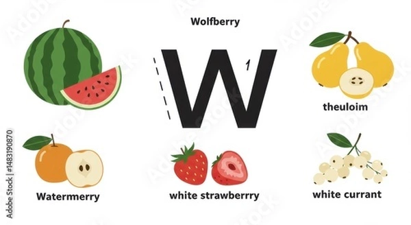 Fototapeta Vibrant Fruits and Vegetables Alphabet Chart W