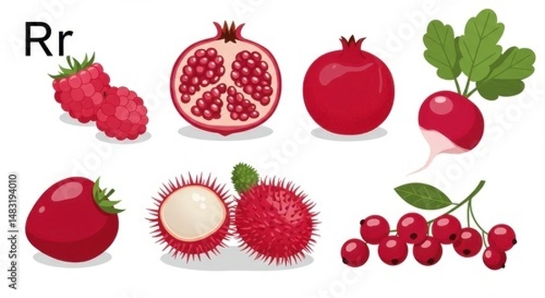 Fototapeta Vibrant Red Fruits and Vegetables Collection for R