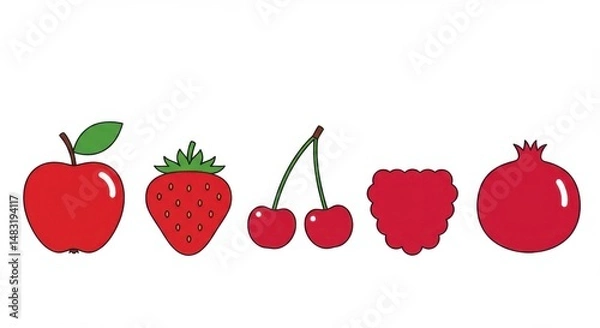 Fototapeta Vibrant Red Fruits in a Row Against a White Background for Healthy Eating