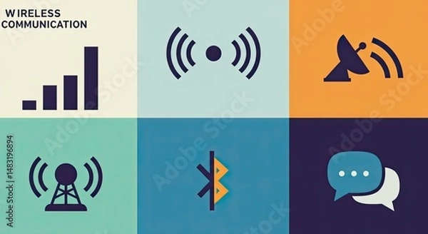 Fototapeta Wireless Communication Technology Icons and Signal Strength Graph