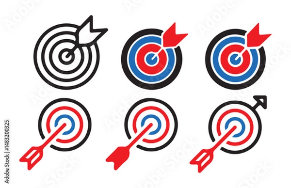 Fototapeta Set of success target icons.  outline icons related to success target board. Linear icon collection. Success target outline icons collection. Vector eps 10