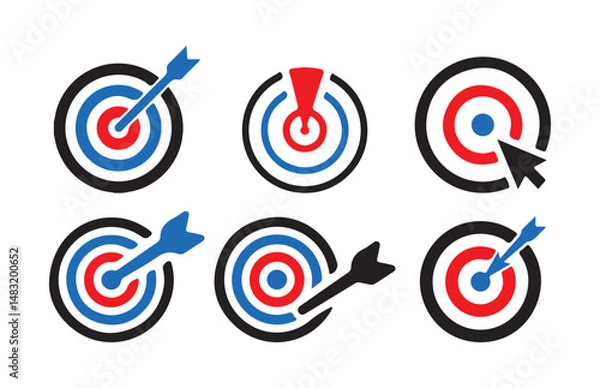 Fototapeta Set of success target icons.  outline icons related to success target board. Linear icon collection. Success target outline icons collection. Vector eps 10