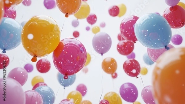 Fototapeta Colorful balloons floating in white space