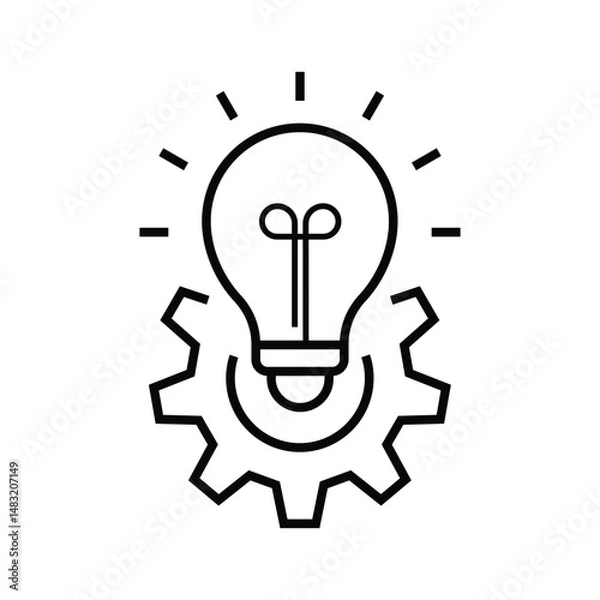 Obraz Gear and bulb line icon. Work idea concept symbol vector. 