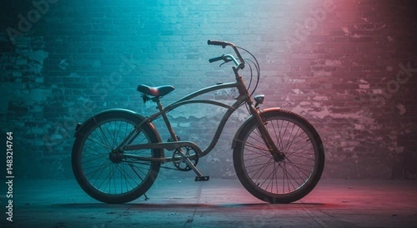 Fototapeta 都会の夜 輝く自転車 クールなシルエット