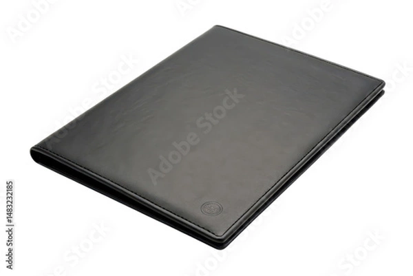 Fototapeta A sleek black leather portfolio folder with a subtle embossed logo on the corner.