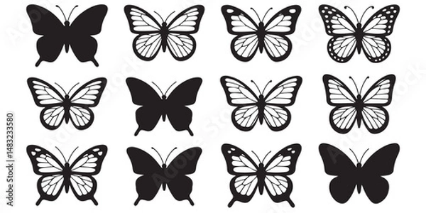 Obraz set of vector icon various butterfly silhouette