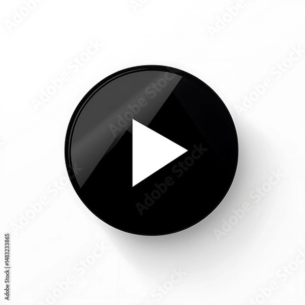 Fototapeta Sleek Black Round Button with White Triangle Play Symbol for Modern Interface Design and Interactive Media Elements.