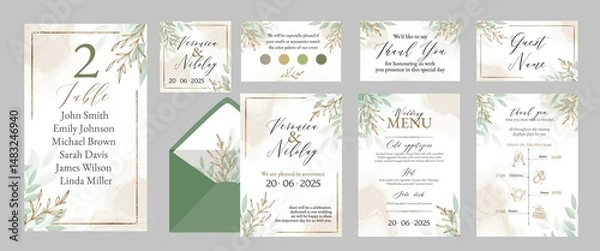 Fototapeta Vector design set of invitation cards and other printing. Illustration design for invitation, cover, poster, dress code and menu.
