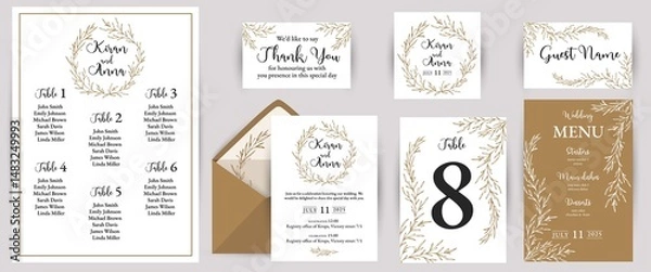 Fototapeta Vector design set of invitation cards and other printing. Illustration design for invitation, cover, poster, dress code and menu.