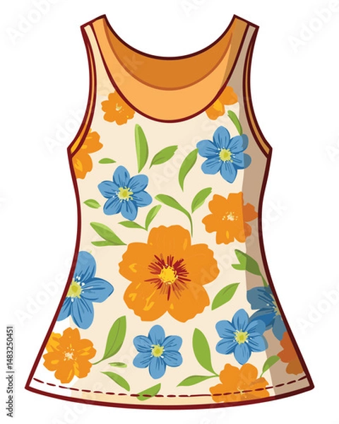 Fototapeta Sleeveless with orange flowers pattern - vector illustration
