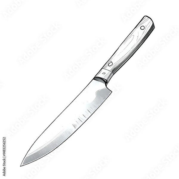 Obraz Chef knife with sleek stainless steel blade and wooden handle isolated on transparent background