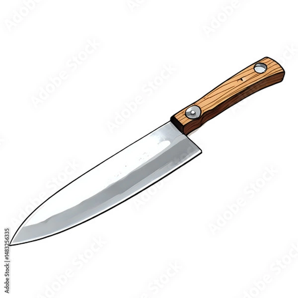 Obraz Chef knife resting on wooden block with transparent background
