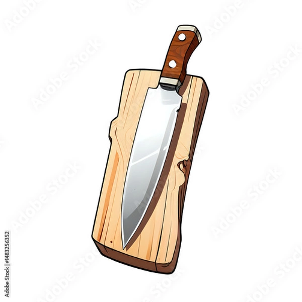 Obraz Chef knife with wooden handle and sharp blade isolated on transparent background